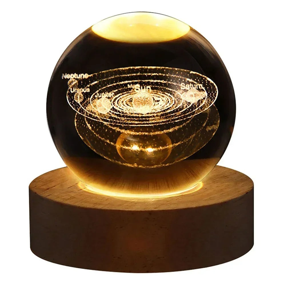 3D Lazer Engraved Crystal Ball Lamp with Galaxy and Planetary Projections