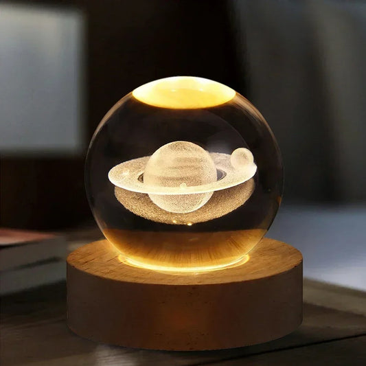 3D Lazer Engraved Crystal Ball Lamp with Galaxy and Planetary Projections
