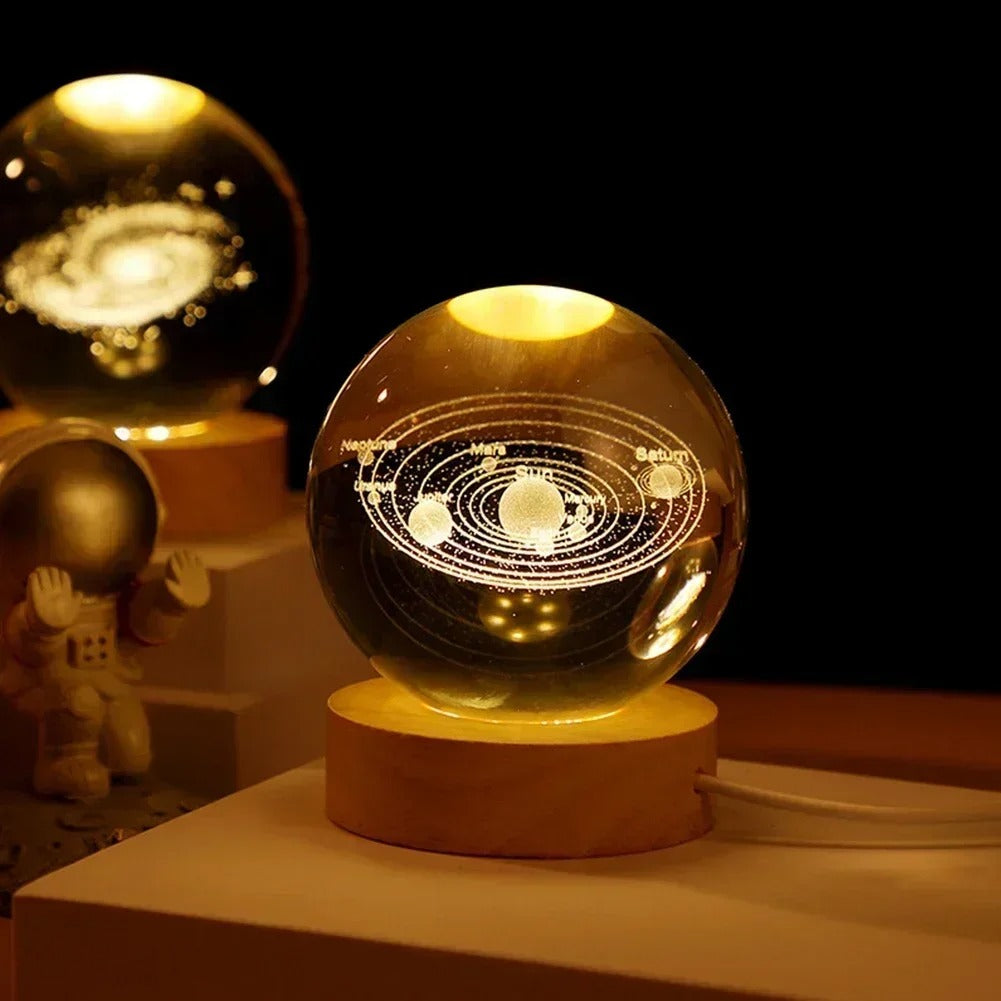 3D Lazer Engraved Crystal Ball Lamp with Galaxy and Planetary Projections