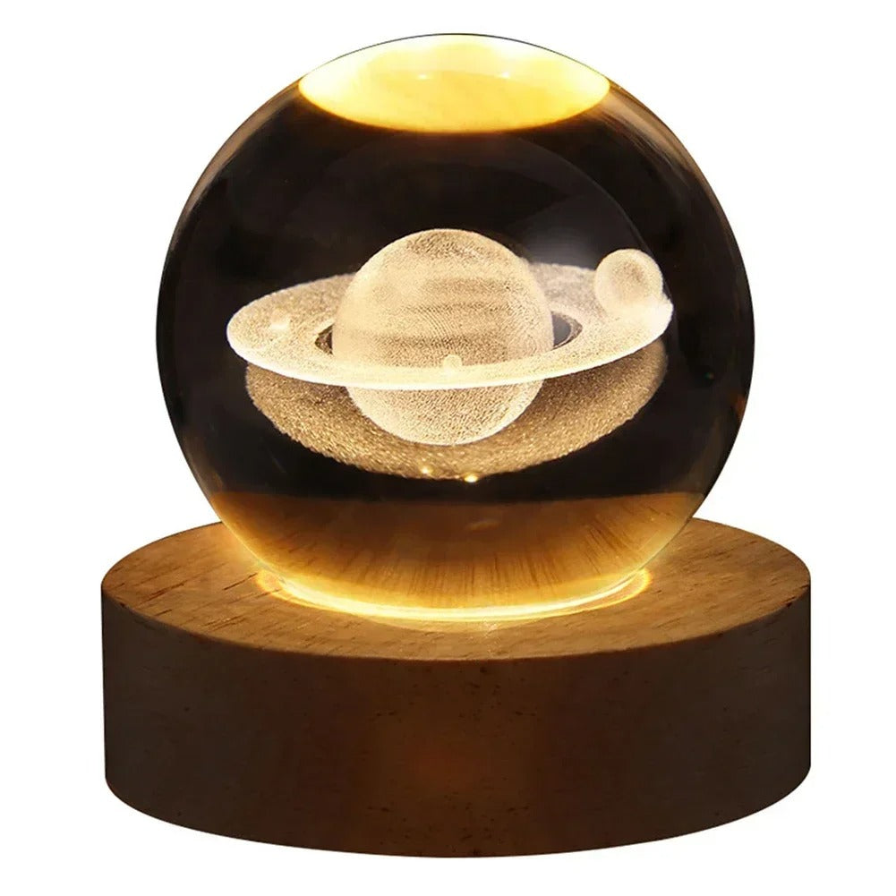 3D Lazer Engraved Crystal Ball Lamp with Galaxy and Planetary Projections