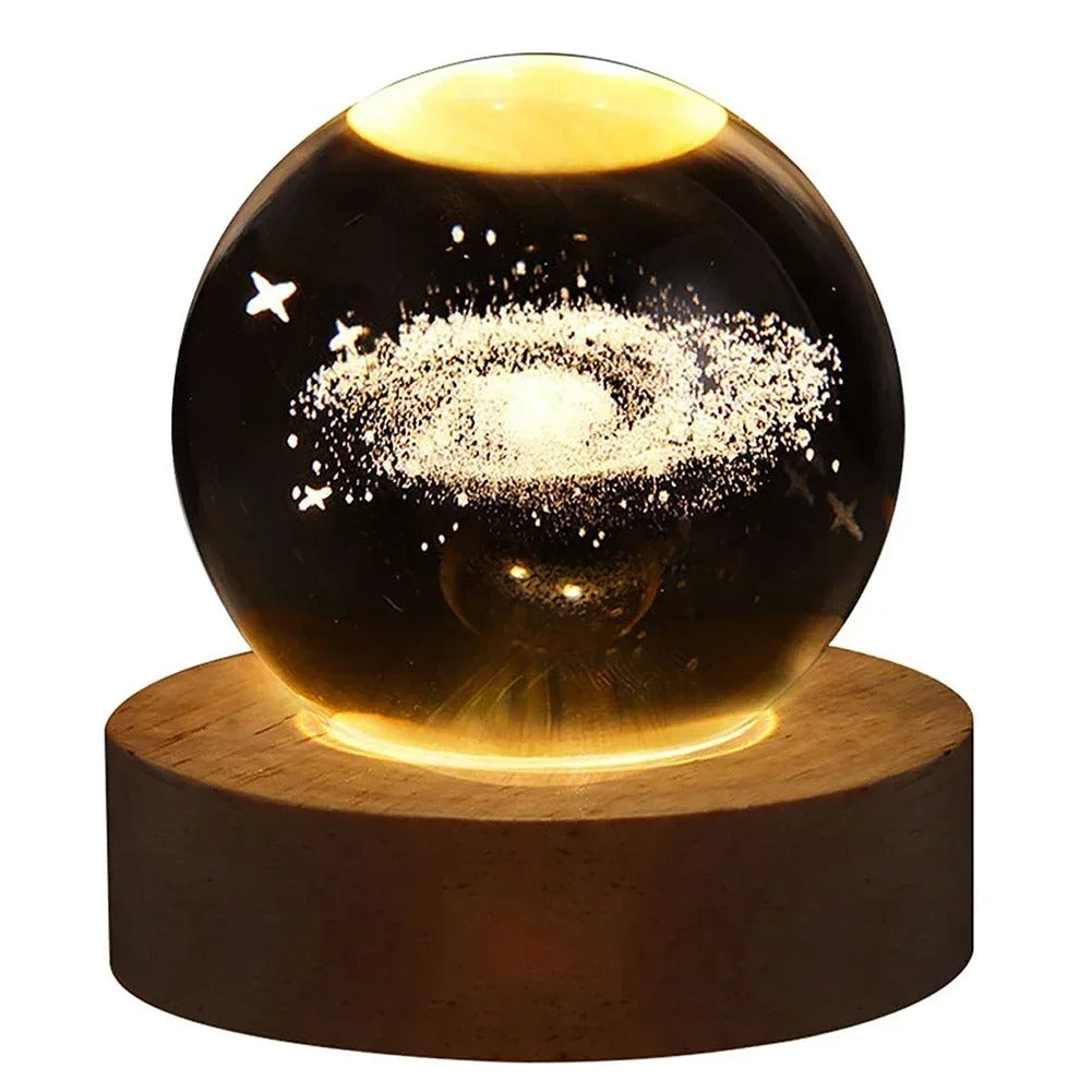 3D Lazer Engraved Crystal Ball Lamp with Galaxy and Planetary Projections