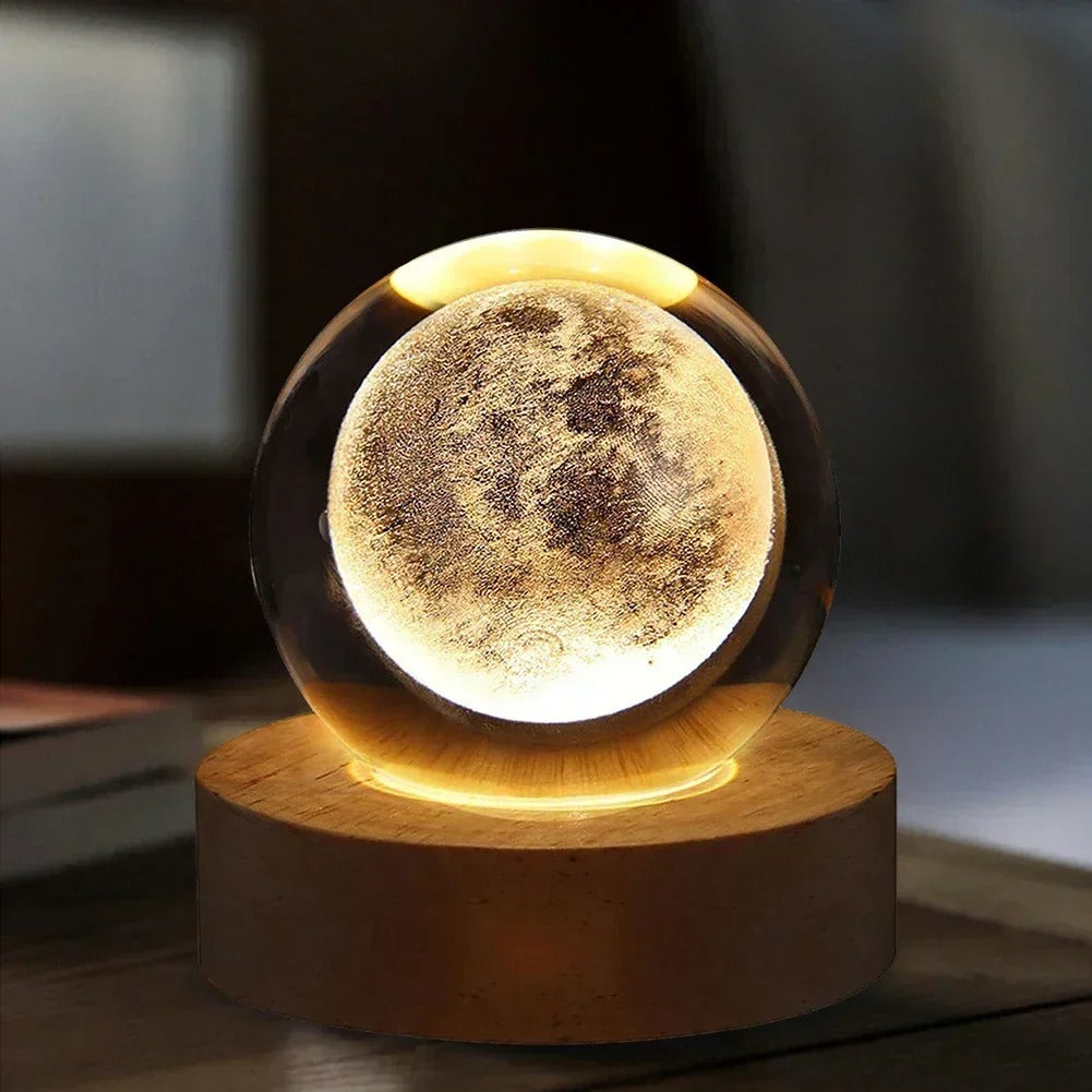 3D  Lazer Engraved Crystal Ball Lamp with Galaxy and Planetary Projections